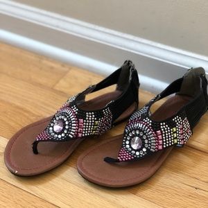 Girls black rhinestone sandals with back zipper